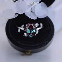 Load image into Gallery viewer, White Gold Dainty Alexandrite Leaf Ring, 3 Carat Oval Alexandrite Twig Ring