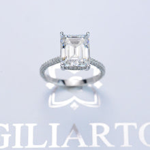 Load image into Gallery viewer, 4 Carat Giliarto Emerald Cut Moissanite Hidden Halo Engagement Ring