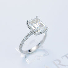 Load image into Gallery viewer, 4 Carat Giliarto Emerald Cut Moissanite Hidden Halo Engagement Ring