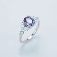 Load image into Gallery viewer, 14K Solid White Gold Dainty Alexandrite Ring, Oval Cut Alexandrite Ring Set, White Gold Ring Unique Vintage Ring