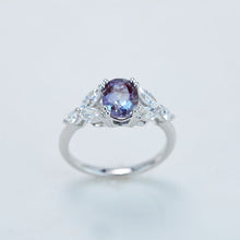 Load image into Gallery viewer, 14K Solid White Gold Dainty Alexandrite Ring, Oval Cut Alexandrite Ring Set, White Gold Ring Unique Vintage Ring