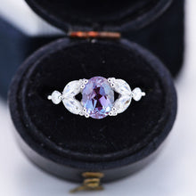 Load image into Gallery viewer, 14K Solid White Gold Dainty Alexandrite Ring, Oval Cut Alexandrite Ring Set, White Gold Ring Unique Vintage Ring