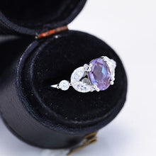 Load image into Gallery viewer, 14K Solid White Gold Dainty Alexandrite Ring, Oval Cut Alexandrite Ring Set, White Gold Ring Unique Vintage Ring