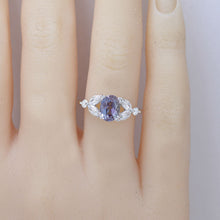 Load image into Gallery viewer, 14K Solid White Gold Dainty Alexandrite Ring, Oval Cut Alexandrite Ring Set, White Gold Ring Unique Vintage Ring