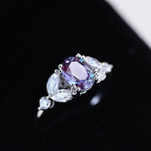 Load image into Gallery viewer, 14K Solid White Gold Dainty Alexandrite Ring, Oval Cut Alexandrite Ring Set, White Gold Ring Unique Vintage Ring