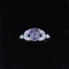 Load image into Gallery viewer, 14K Solid White Gold Dainty Alexandrite Ring, Oval Cut Alexandrite Ring Set, White Gold Ring Unique Vintage Ring