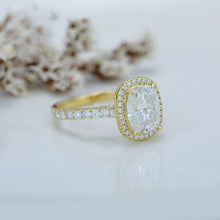 Load image into Gallery viewer, 2.5Ct Cushion Moissanite 14K Yellow Gold Engagement Ring, Cushion Halo Engagement Ring