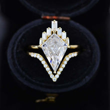 Load image into Gallery viewer, 14K Gold 4 Carat Kite Moissanite Halo Engagement Ring, Eternity Ring Set