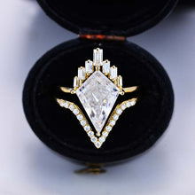 Load image into Gallery viewer, 14K Gold 4 Carat Kite Moissanite Halo Engagement Ring, Eternity Ring Set