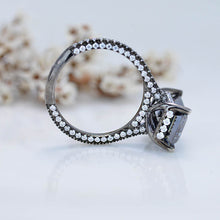 Load image into Gallery viewer, 4ct Radiant Cut Aquamarine Black Gold Engagement Ring