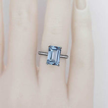 Load image into Gallery viewer, 4ct Emerald Cut Genuine Natural Aquamarine Black Gold Engagement Ring