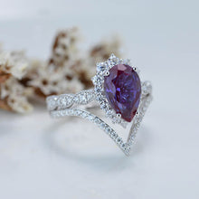 Load image into Gallery viewer, 14K White Gold 3 Carat Pear Alexandrite  Halo Engagement Ring