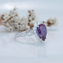 Load image into Gallery viewer, 14K White Gold 3 Carat Pear Alexandrite  Halo Engagement Ring