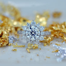 Load image into Gallery viewer, 2 Carat Round Moissanite Snowflake Halo Engagement Ring. Victorian 14K White Gold Ring