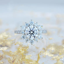 Load image into Gallery viewer, 2 Carat Round Moissanite Snowflake Halo Engagement Ring. Victorian 14K White Gold Ring
