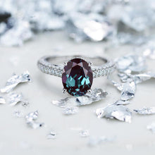 Load image into Gallery viewer, 5 Carat Oval Alexandrite Hidden Halo Gold Engagement Ring