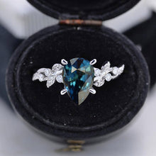 Load image into Gallery viewer, 3 Carat Teal Sapphire Floral Gold Engagement Ring