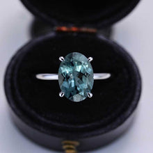 Load image into Gallery viewer, 4 Carat Oval Cut Teal Sapphire Ring, Hidden Halo Gold Engagement Ring