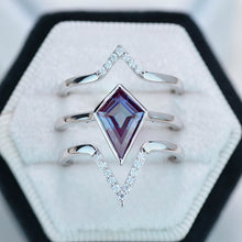 Load image into Gallery viewer, 14K White Gold 3 Carat Kite Alexandrite Bezel Engagement Ring, Three Rings Set
