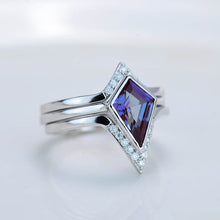 Load image into Gallery viewer, 14K White Gold 3 Carat Kite Alexandrite Bezel Engagement Ring, Three Rings Set