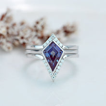 Load image into Gallery viewer, 14K White Gold 3 Carat Kite Alexandrite Bezel Engagement Ring, Three Rings Set