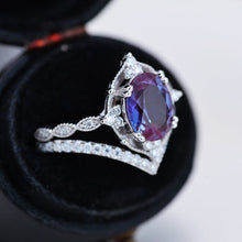 Load image into Gallery viewer, 14K White Gold Ring 2CT Oval Vintage Wedding Ring, Oval Alexandrite Halo Engagement Ring Set