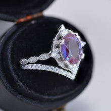 Load image into Gallery viewer, 14K White Gold Ring 2CT Oval Vintage Wedding Ring, Oval Alexandrite Halo Engagement Ring Set