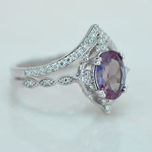 Load image into Gallery viewer, 14K White Gold Ring 2CT Oval Vintage Wedding Ring, Oval Alexandrite Halo Engagement Ring Set