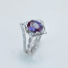 Load image into Gallery viewer, 14K White Gold Ring 2CT Oval Vintage Wedding Ring, Oval Alexandrite Halo Engagement Ring Set