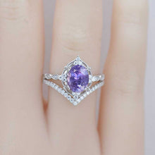 Load image into Gallery viewer, 14K White Gold Ring 2CT Oval Vintage Wedding Ring, Oval Purple Sapphire Halo Engagement Ring Set