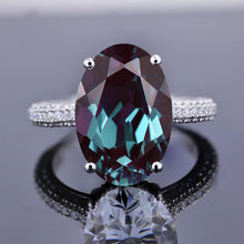 Load image into Gallery viewer, 5 Carat Oval Alexandrite Hidden Halo Gold Engagement Ring