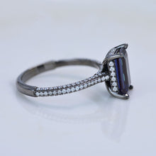 Load image into Gallery viewer, 4ct Emerald Cut Alexandrite Black Gold Engagement Ring