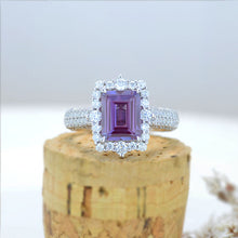 Load image into Gallery viewer, 3Ct Alexandrite Engagement Ring Halo Emerald Step Cut Alexandrite  Engagement Ring
