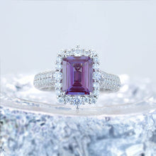 Load image into Gallery viewer, 3Ct Alexandrite Engagement Ring Halo Emerald Step Cut Alexandrite  Engagement Ring