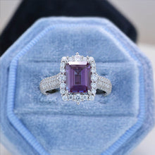 Load image into Gallery viewer, 3Ct Alexandrite Engagement Ring Halo Emerald Step Cut Alexandrite  Engagement Ring
