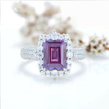 Load image into Gallery viewer, 3Ct Alexandrite Engagement Ring Halo Emerald Step Cut Alexandrite  Engagement Ring