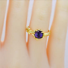 Load image into Gallery viewer, Silver Dainty Natural Amethyst Ring. Round Amethyst Floral Twig Ring