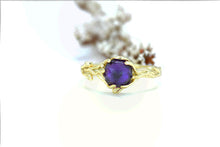 Load image into Gallery viewer, Silver Dainty Natural Amethyst Ring. Round Amethyst Floral Twig Ring