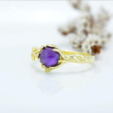 Load image into Gallery viewer, Silver Dainty Natural Amethyst Ring. Round Amethyst Floral Twig Ring