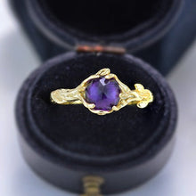 Load image into Gallery viewer, Silver Dainty Natural Amethyst Ring. Round Amethyst Floral Twig Ring