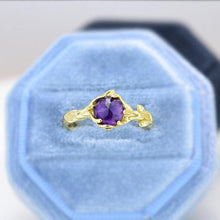Load image into Gallery viewer, Silver Dainty Natural Amethyst Ring. Round Amethyst Floral Twig Ring