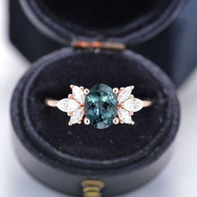 Load image into Gallery viewer, 1.5 Carat Oval Teal Sapphire Cluster 14K Rose Gold Ring