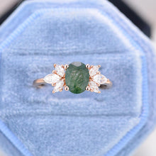 Load image into Gallery viewer, 1.5 Carat Oval Green Moss Agate Cluster 14K Rose Gold Ring