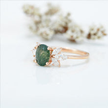 Load image into Gallery viewer, 1.5 Carat Oval Green Moss Agate Cluster 14K Rose Gold Ring