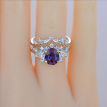 Load image into Gallery viewer, 2 Carat Oval Alexandrite Halo 14K White Gold Floral  Engagement Ring Set