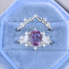 Load image into Gallery viewer, 2 Carat Oval Alexandrite Halo 14K White Gold Floral  Engagement Ring Set