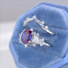 Load image into Gallery viewer, 2 Carat Oval Alexandrite Halo 14K White Gold Floral  Engagement Ring Set