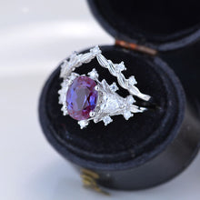 Load image into Gallery viewer, 2 Carat Oval Alexandrite Halo 14K White Gold Floral  Engagement Ring Set