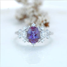 Load image into Gallery viewer, 2 Carat Oval Alexandrite Halo 14K White Gold Floral  Engagement Ring Set