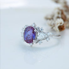 Load image into Gallery viewer, 2 Carat Oval Alexandrite Halo 14K White Gold Floral  Engagement Ring Set